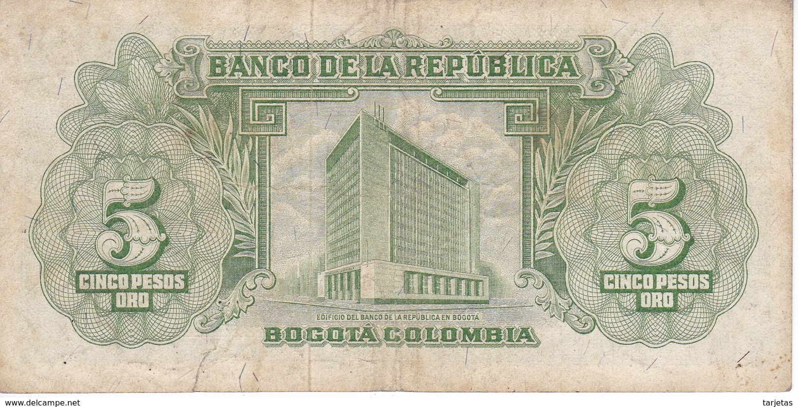 BILLETE DE COLOMBIA DE 5 PESOS DEL AÑO 1960  (BANKNOTE) - Colombia