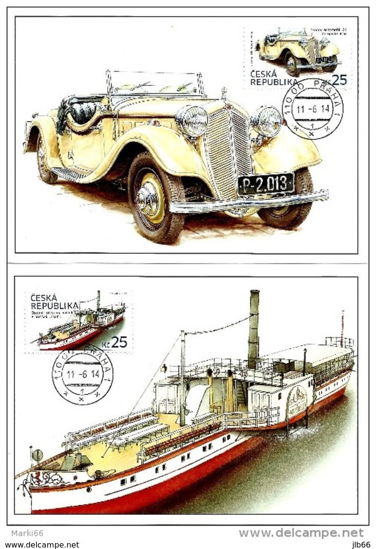 2 Cartes Maximum 2014 Ancien Bateau à Vapeur Roues à Aubes Et Auto Z4 Zbrojovka Brno - FDC