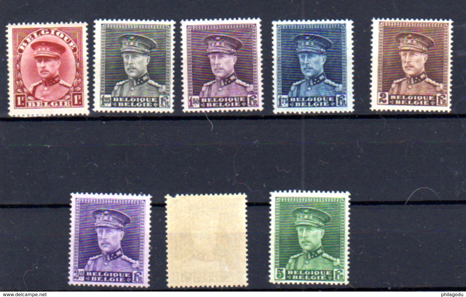1931  Belgique, Roi Albert "képi", 317  / 323*(adh), Cote 40 €, - 1931-1934 Képi