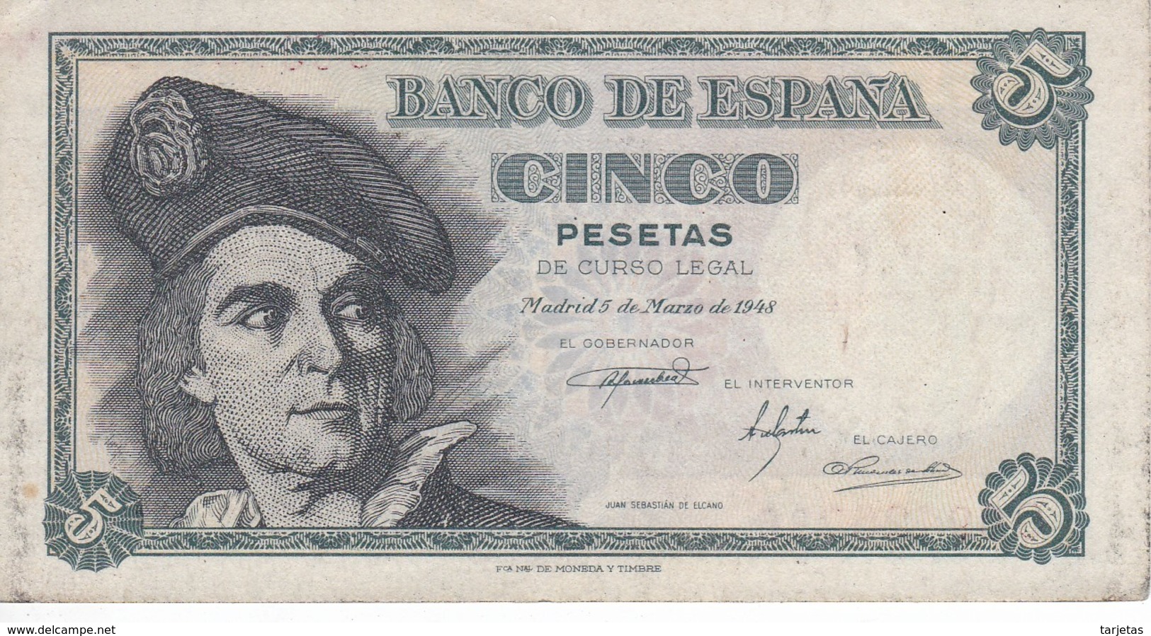 BILLETE DE ESPAÑA DE 5 PTAS DEL 1948 SERIE C CALIDAD MBC (VF) (BANKNOTE) - 5 Pesetas