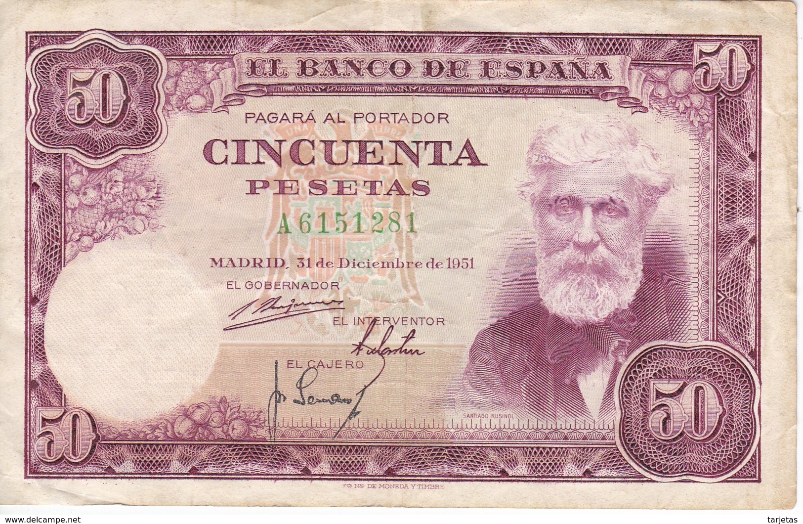 BILLETE DE ESPAÑA DE 50 PTAS DEL 31/12/1951 SERIE A  (BANKNOTE) - 50 Pesetas