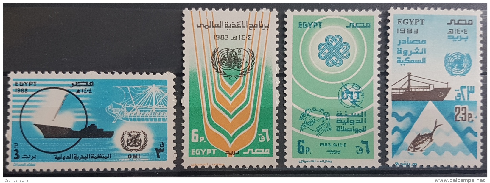 E11e24 - Egypt 1983 SG 1518-1521 MNH Cplte Set 4v. - United Nations Day, OMI, FAO, UIT, Sea Fishing - Unused Stamps