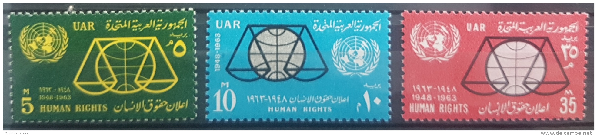 E11e24 - Egypt UAR 1963 SG 765-767 Cplte Set 3v. - MLH - Human Rights - Unused Stamps