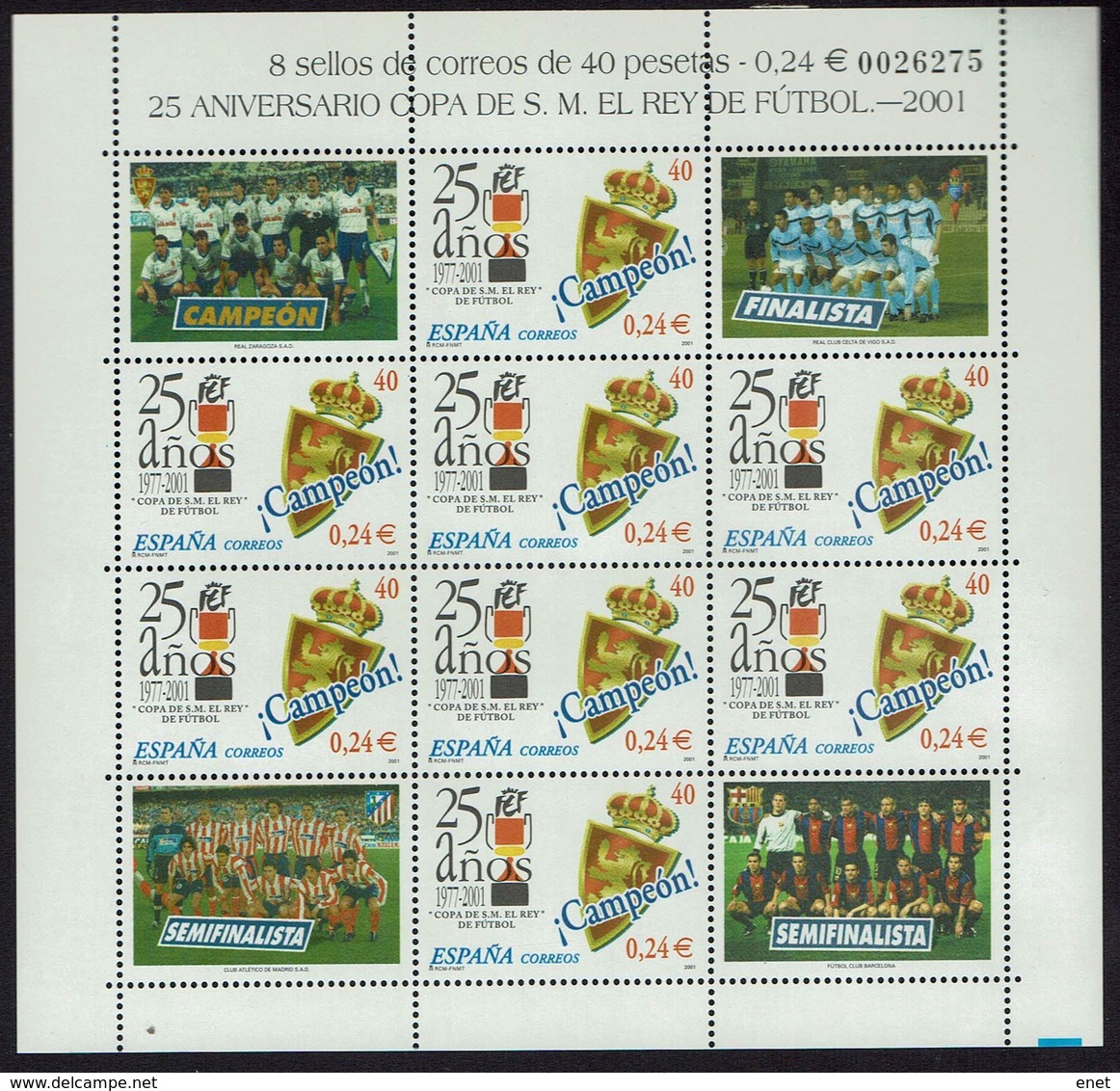 Spanien Espana 2001 - Fußball Football - Copa Del Rey - MiNr 3641 Kleinbogen - Ungebraucht