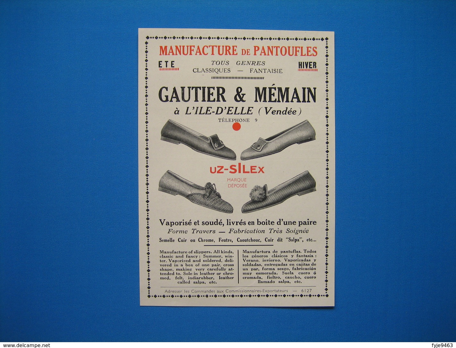 (1936) Manufacture De Pantoufles GAUTIER & MÉMAIN à L'ILE-D'ELLE (Vendée) - Non Classés