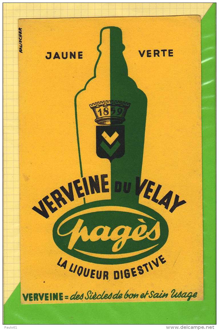 BUVARD &amp; Blotting Paper : Verveine Du VELAY  Pages   Jaune Et Verte - Liqueur & Bière