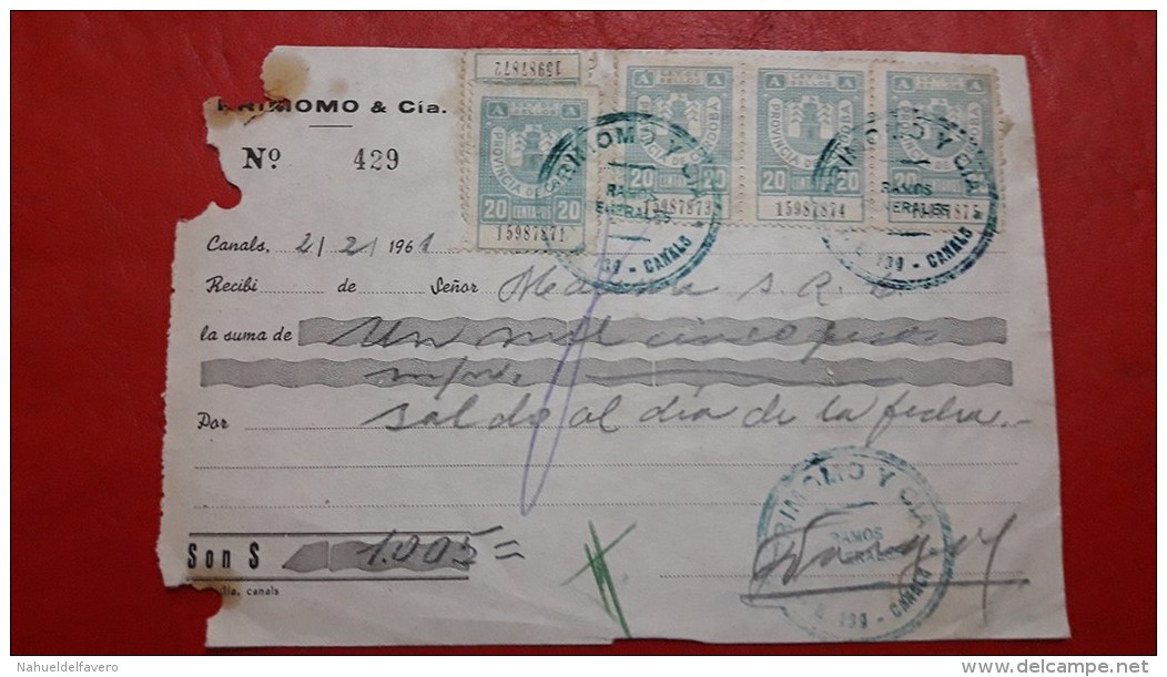 Argentina Documento Con Sello Fiscal Cordoba - Dienstmarken