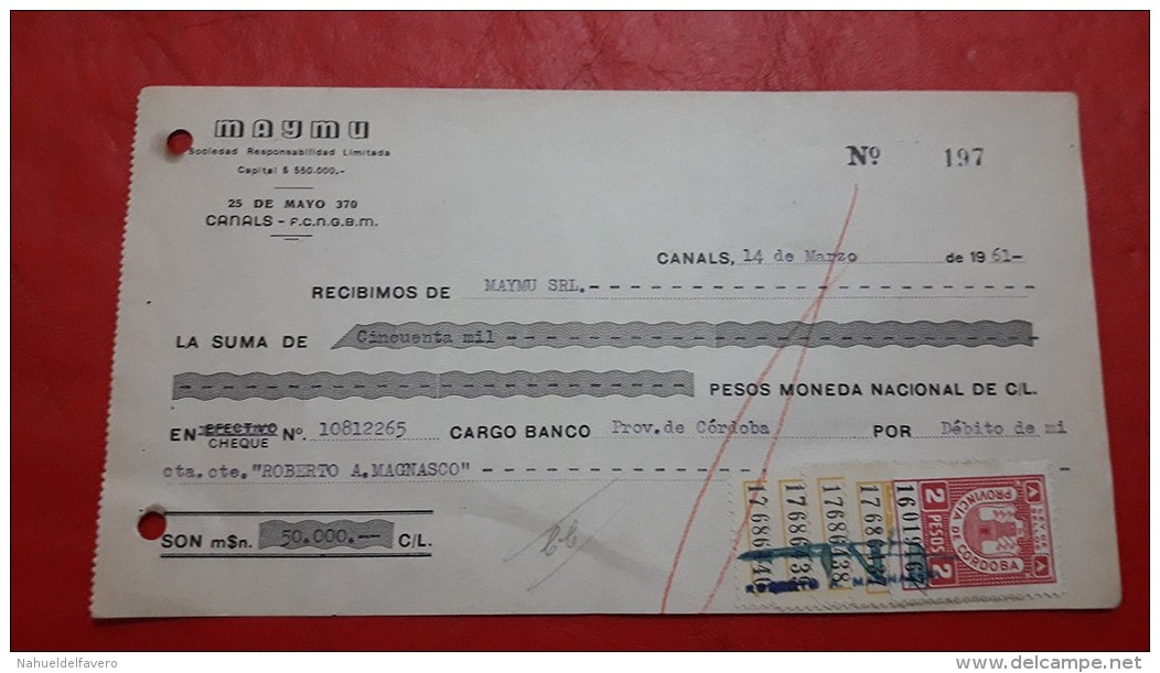 Argentina Documento Con Sello Fiscal Cordoba - Oficiales