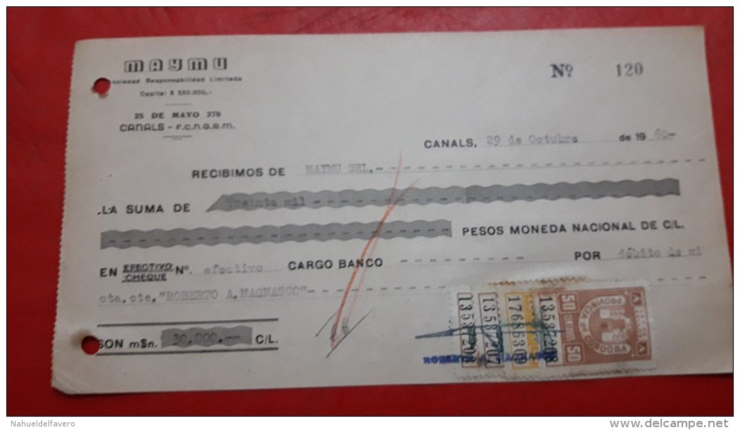 Argentina Documento Con Sello Fiscal Cordoba - Oficiales