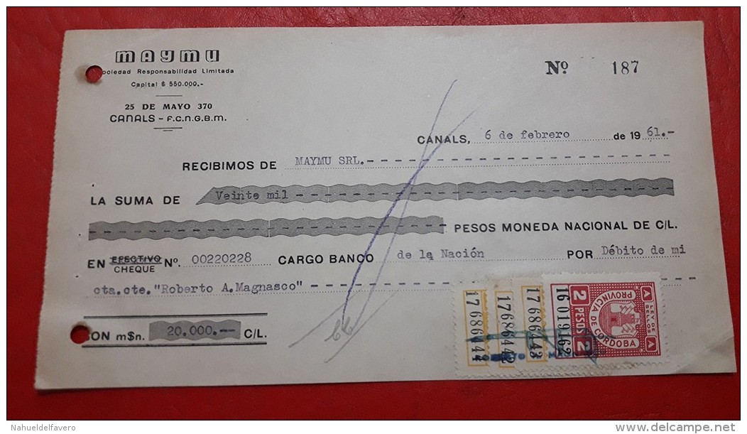 Argentina Documento Con Sello Fiscal Cordoba - Oficiales