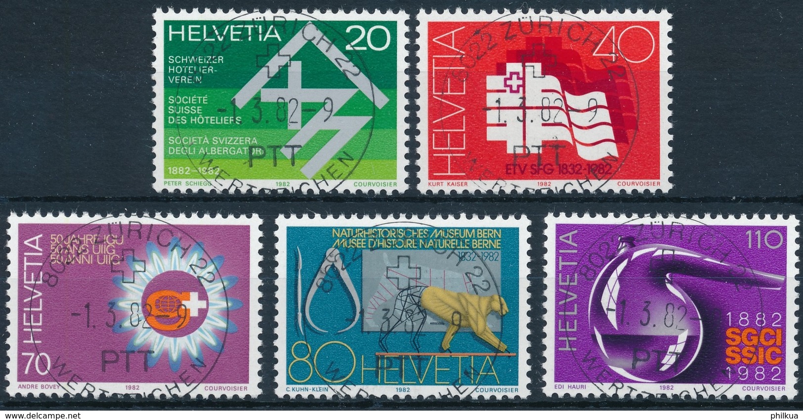 663-667 / 1216-1220 Mit Vollstempel ZÜRICH 22 WERTZEICHEN 01.03.1982 - Gebraucht