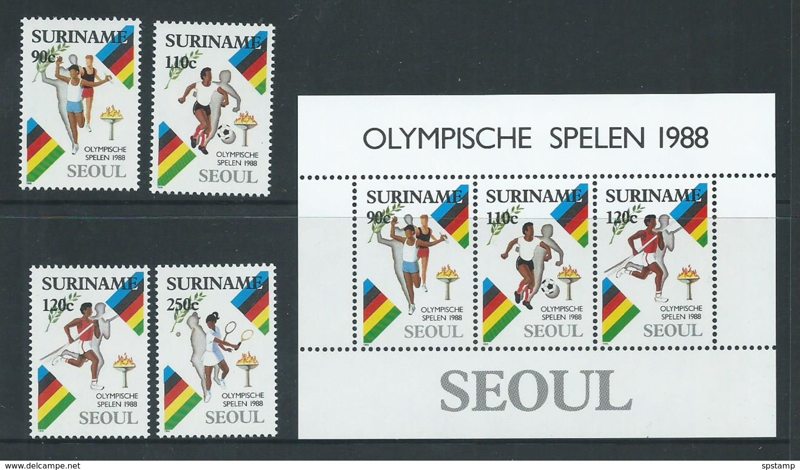 Surinam 1988 Seoul Olympic Games Set Of 4 & Miniature Sheet MNH - Surinam