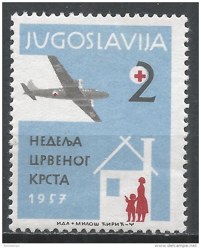 Yugoslavia 1957. Scott #RA17 (M) Plane Over Temporary Shelter * - Bienfaisance