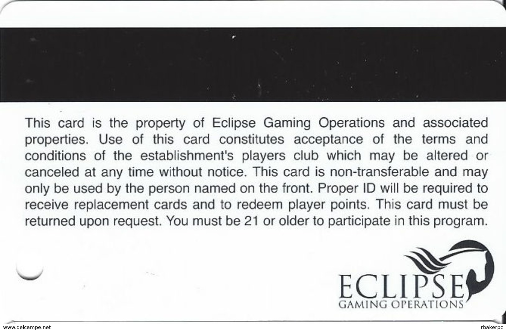 Eclipse Gaming Operations Slot Card Used At Bentley's And Some Jackpot Joanie's Locations In Las Vegas NV - Casino Cards