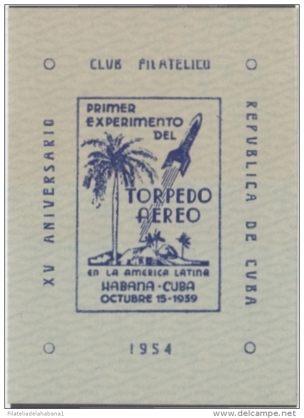 VI-391 CUBA VIÑETA CINDIRELLA. 1954. XV ANIVERSARIO COHETE POSTAL. POSTAL ROCKET. - Charity Issues