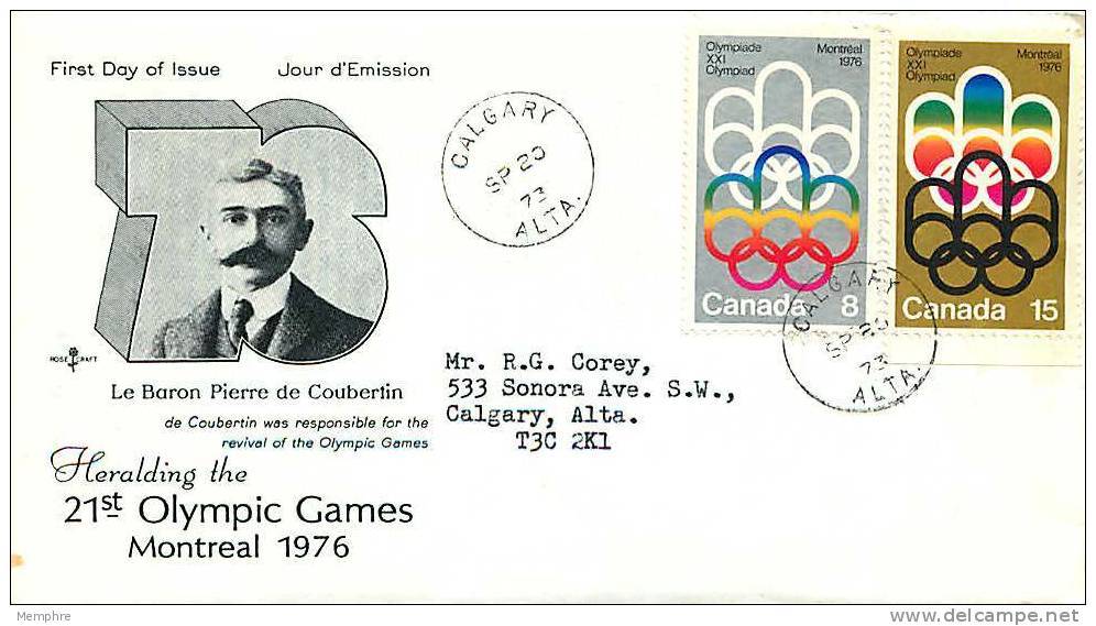 1973  Montreal Olympic Games Symbol Sc 623-4 RoseCraft Cachet  Calgary AB Datestamp Cancel - 1971-1980