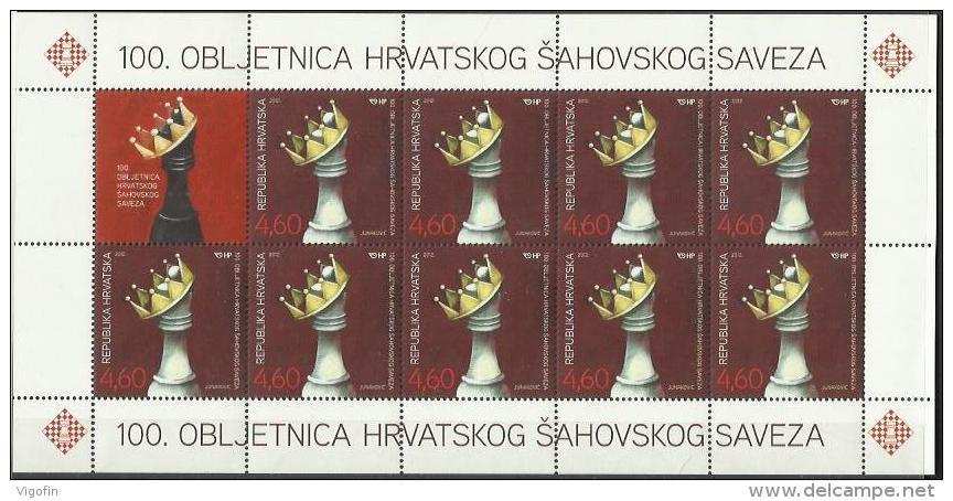 HR 2012-1034 100A°CHESS UNION OF CROATIA, HRVATSKA CROATIA, MS, MNH - Croatie