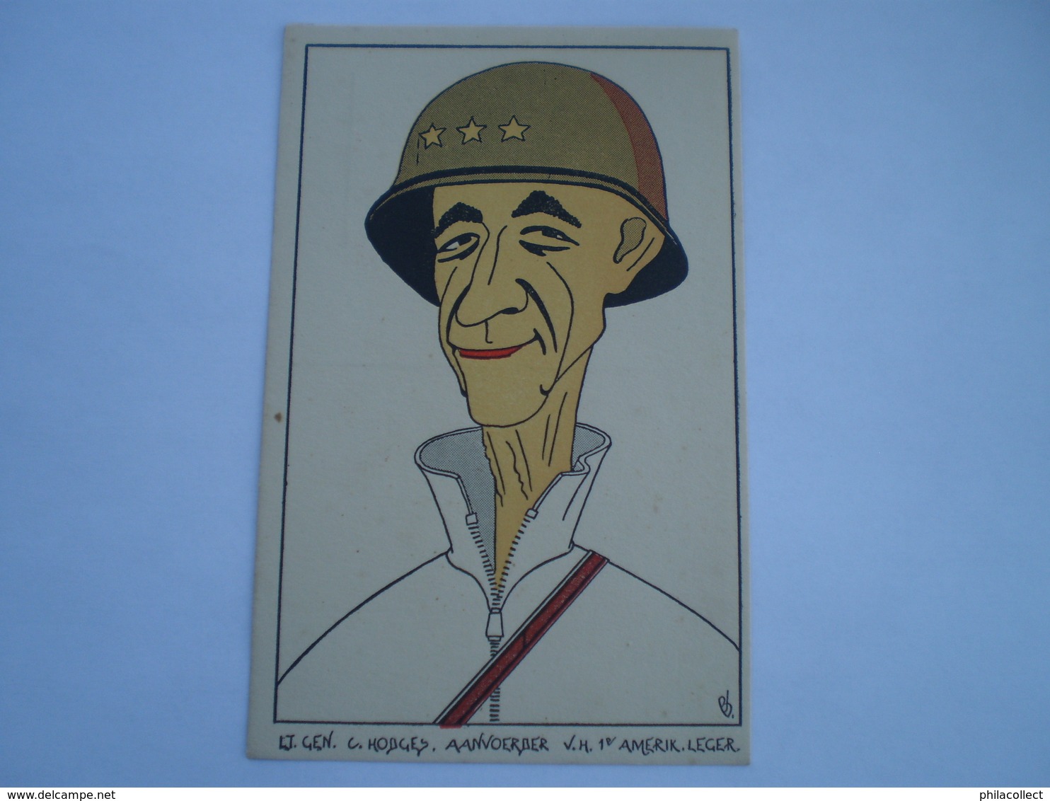 Militair - WW2 // Caricature // Lt.Gen.C.Hodges // NL Card // 19?? - Personen