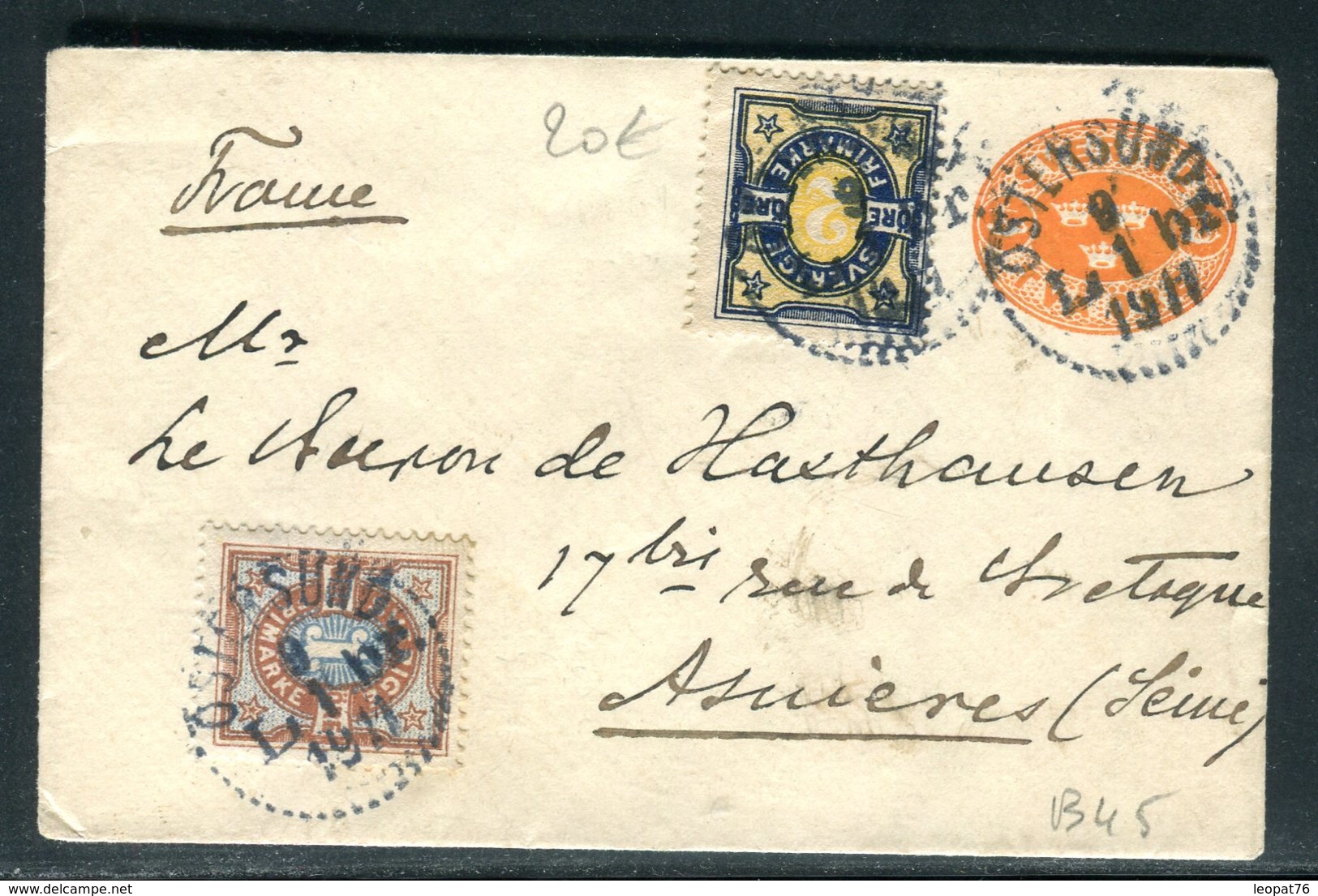 Suède - Entier Postal + Complément De Ostersund Pour La France En 1911 - Entiers Postaux