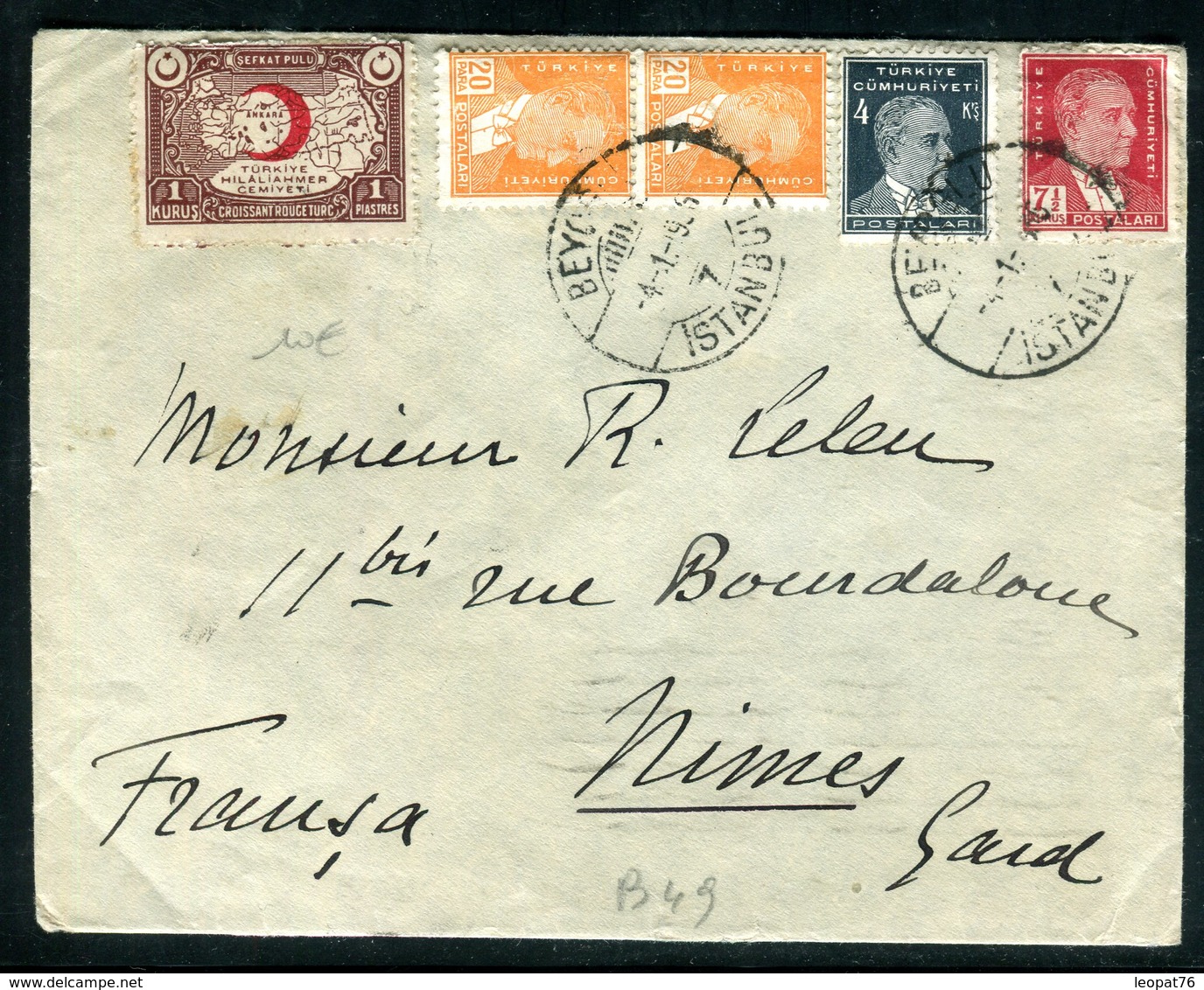 Turquie - Enveloppe De Istambul Pour La France En 1936 - B 49 - Cartas & Documentos