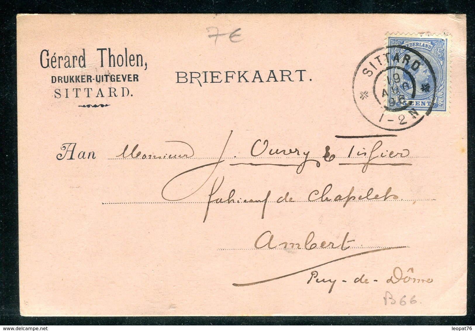 Pays Bas - Carte Commerciale De Sittard Pour La France En 1896 - Brieven En Documenten