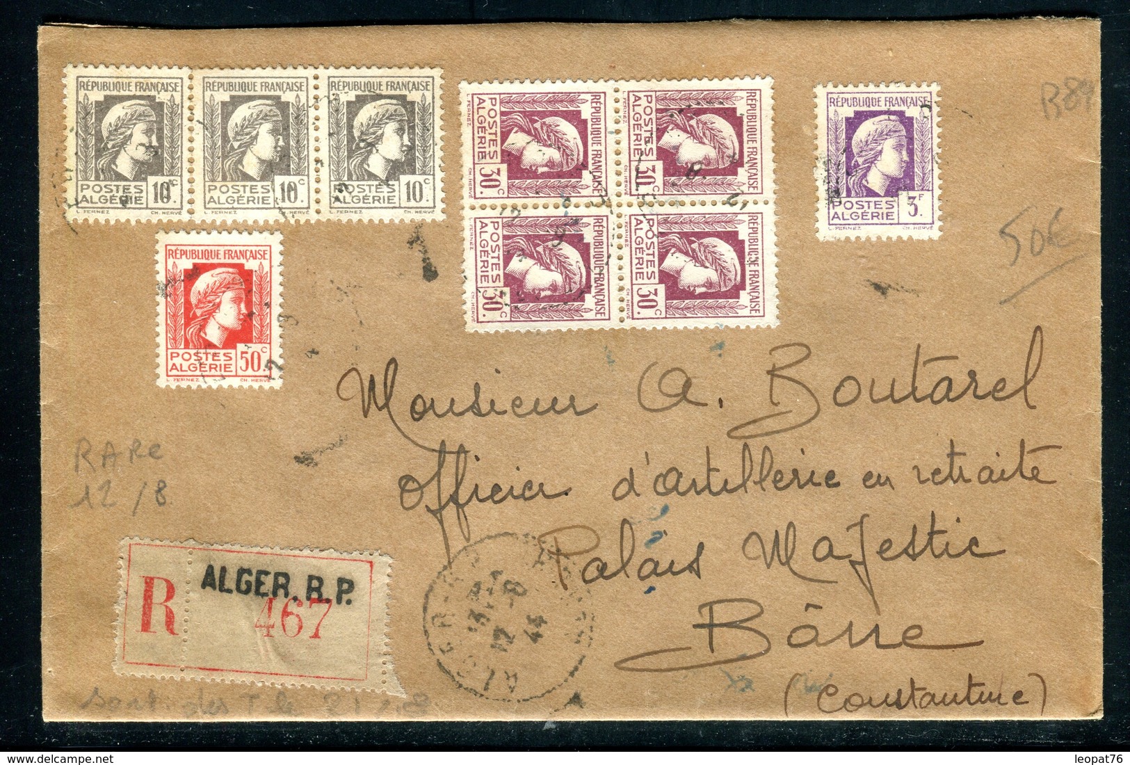 Algérie - Utilisation De Timbres Le 12 Août 1944 ( Sortie Officielle Le 21 Août ) Sur Enveloppe En Recommandé De Alger - Cartas & Documentos