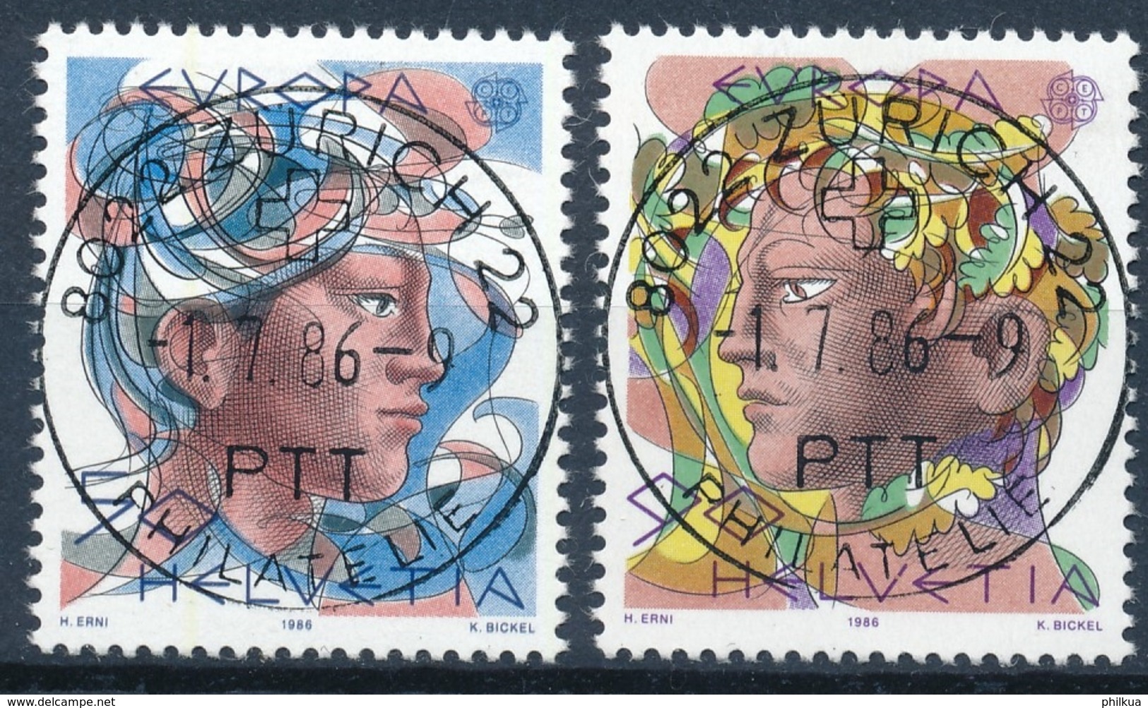 725-726 / 1315-1316 Mit Vollstempel ZÜRICH 22 PHILATELIE 01.07.1986 Hans Erni - Gebraucht