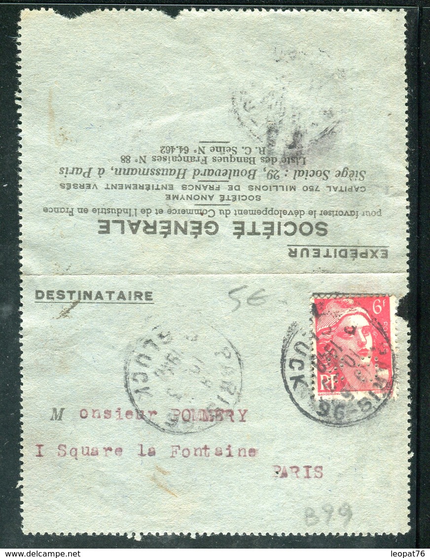 Type Gandon Perforé SG Sur Petite Carte Lettre Commerciale En 1948 De Paris Pour Paris - Altri & Non Classificati