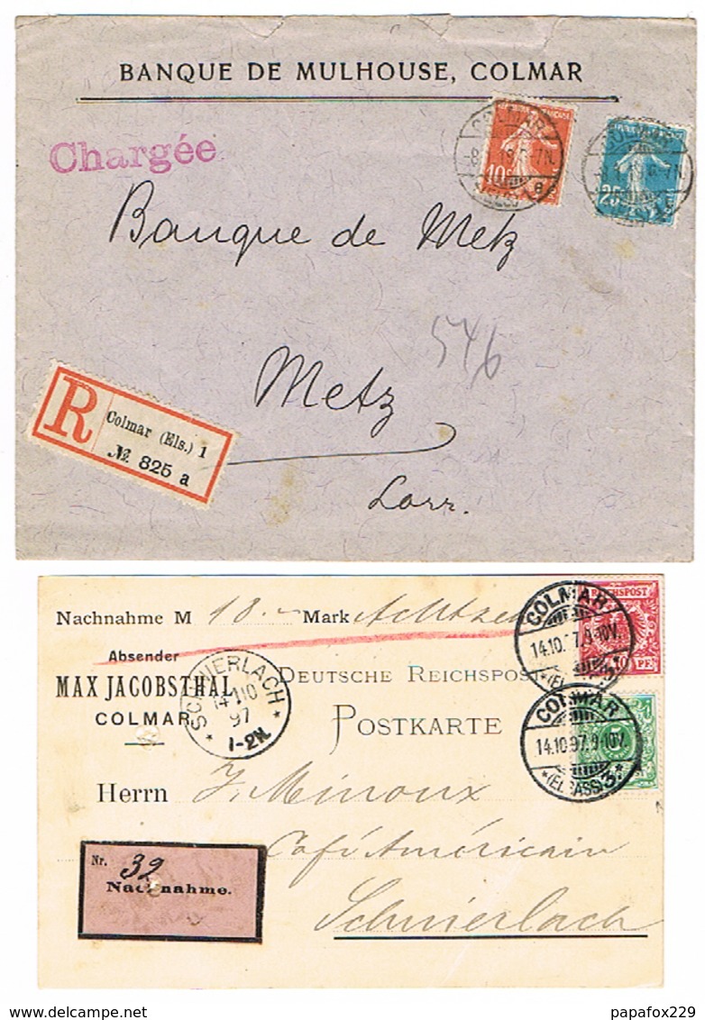 LOT COLMAR ENVELOPPES ENTIERS CP COMMERCIALES 1897 A 1944 Alsace Elsass - Non Classés