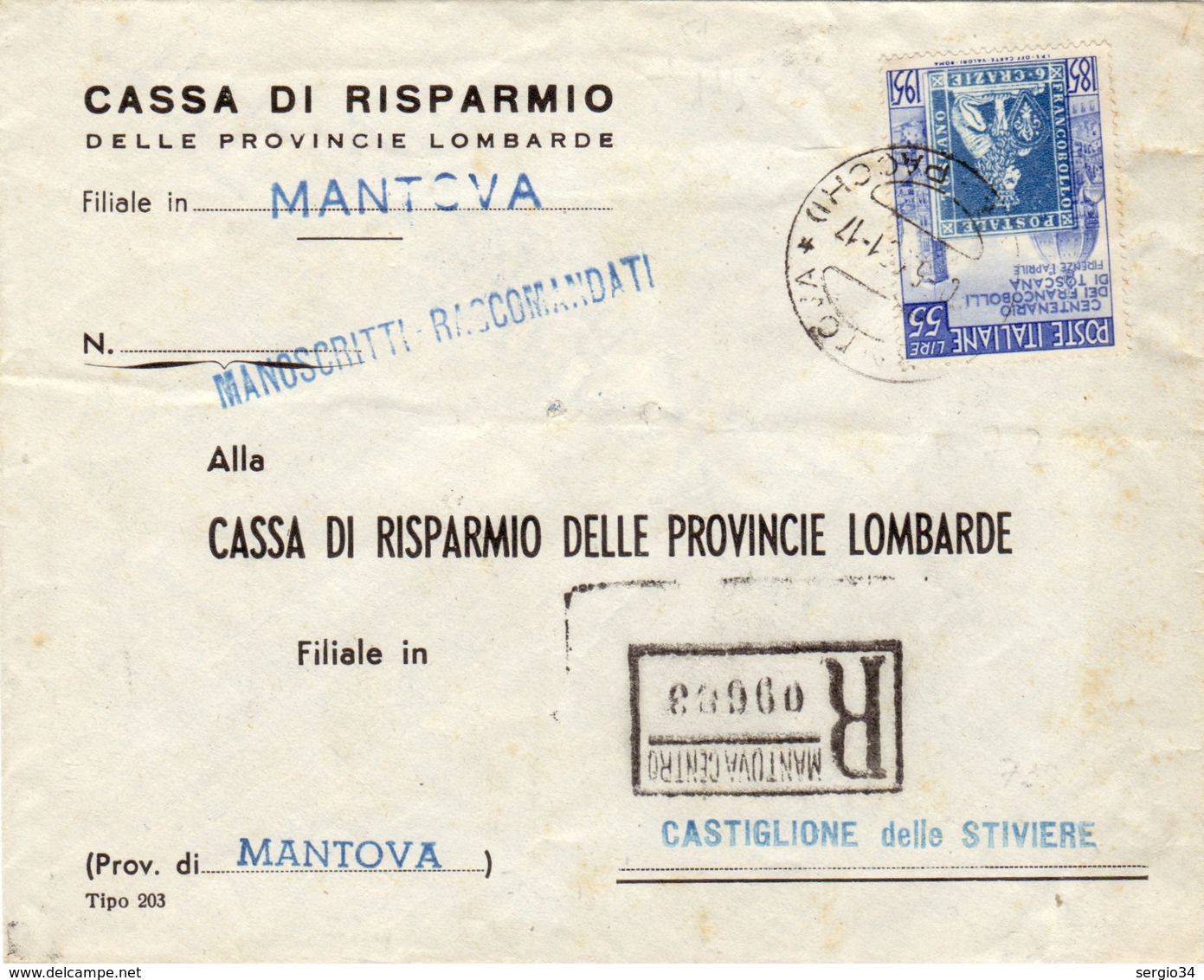 ITALIA REPUBBLICA-RACCOMANDATA VIAGGIATA COME DA FOTO - 1946-60: Storia Postale