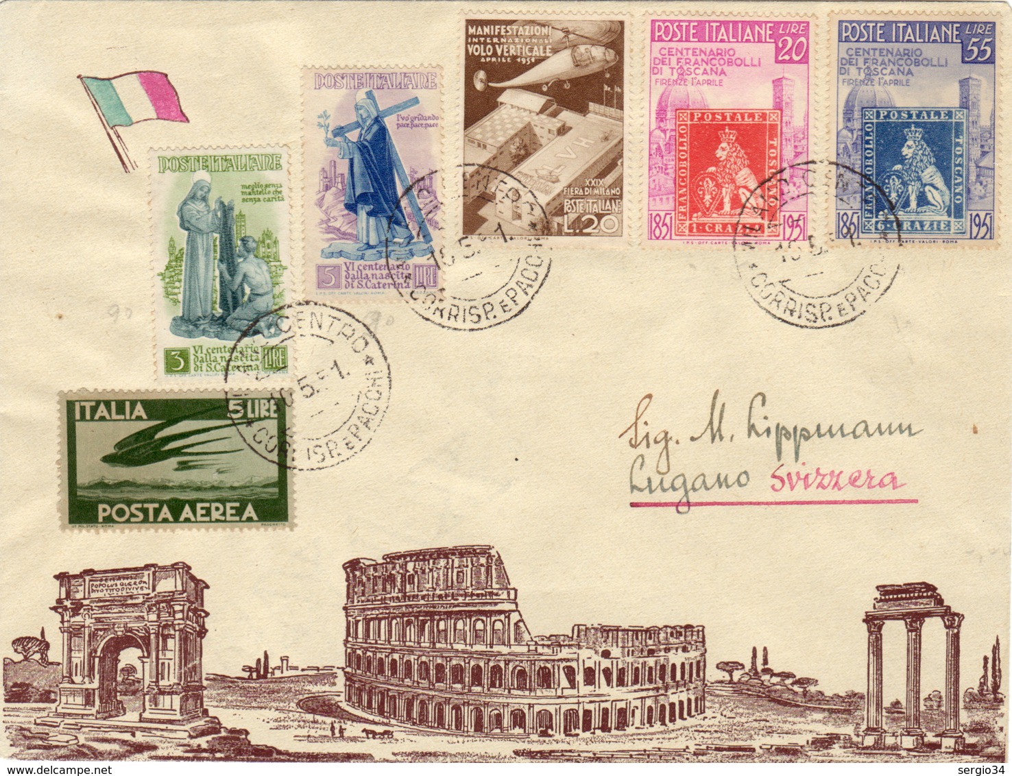 ITALIA -LETTERA PLURIAFFRANCATA E VIAGGIATA COME DA FOTO - 1946-60: Marcophilia