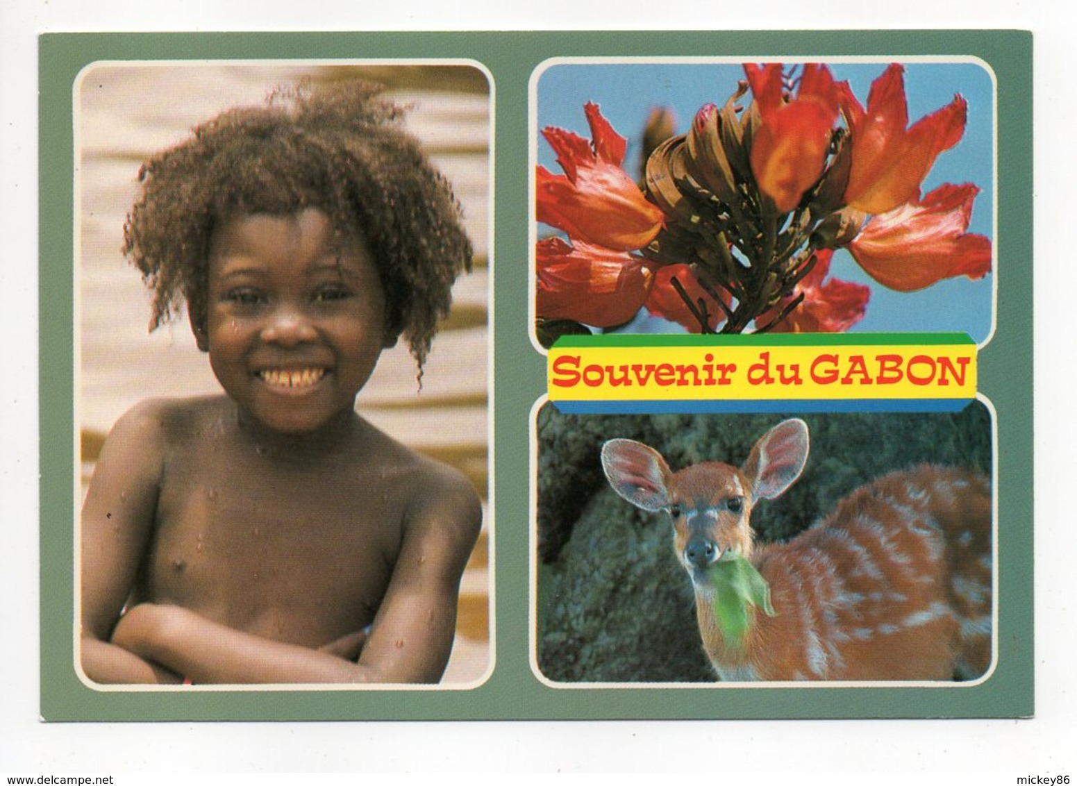 Gabon--Souvenir Du Gabon --1989--- Multivues ...Un Sourire Comme Souvenir ---(enfant,fleur,animal ) - Gabon