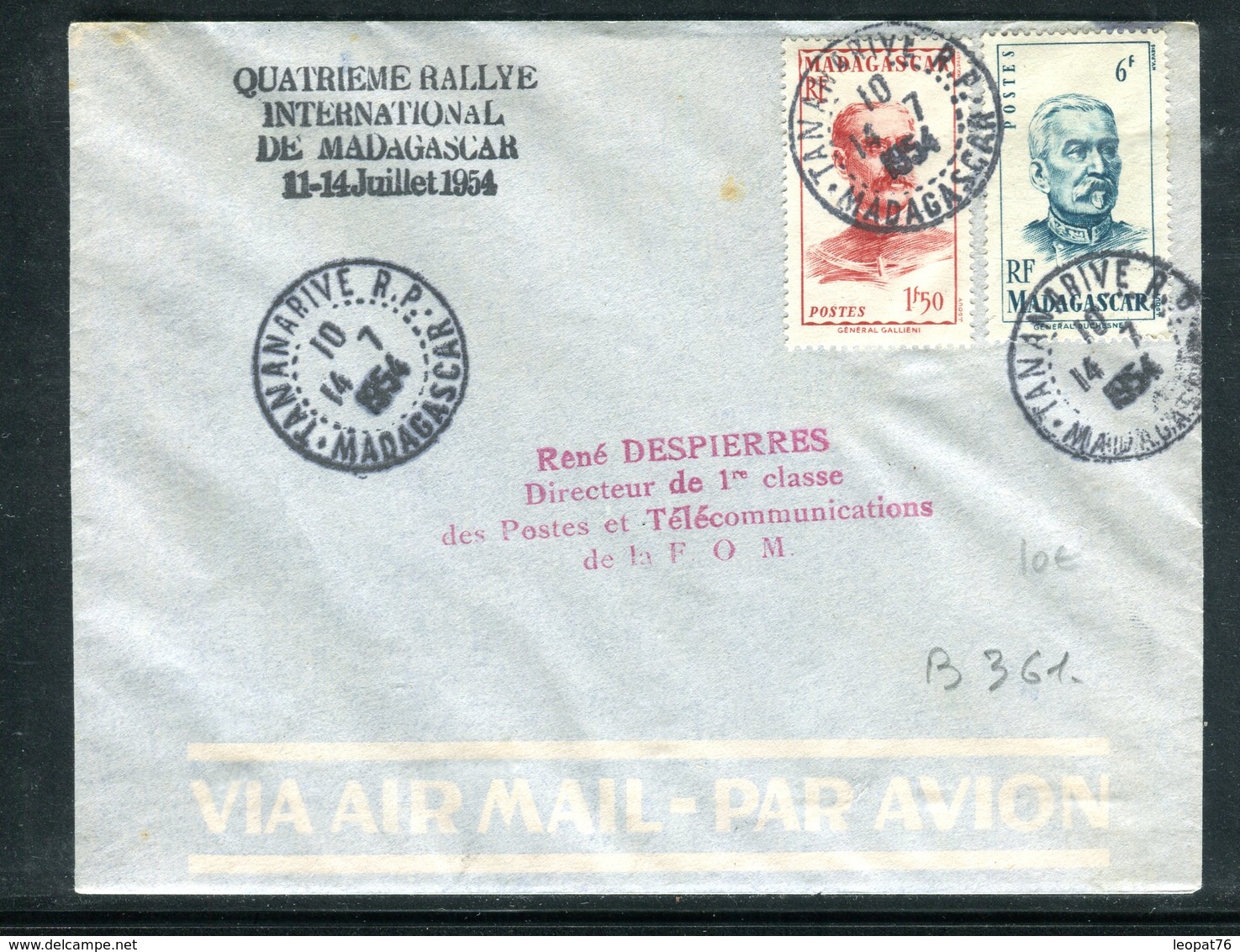 Madagascar - Enveloppe Du  4ème Rallye Aérien En 1954 - Briefe U. Dokumente