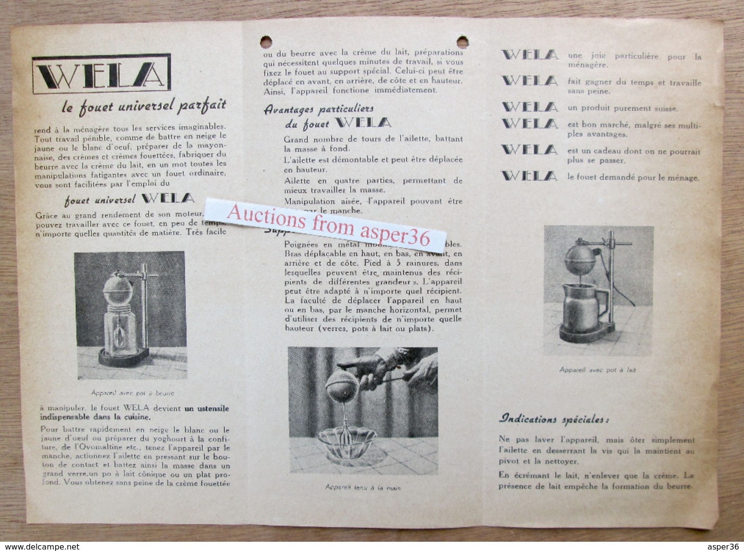 Brochure "Wela, Le Fouet Universel Parfait" Emile Disclez, Ing. Rue Du Progrès, Bruxelles - Collections