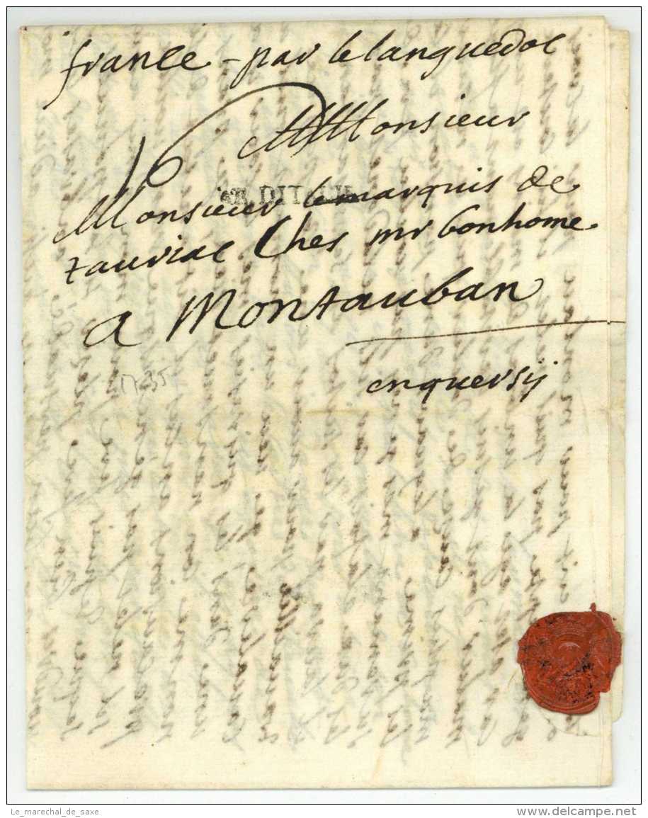 Guerre De La Succession De Pologne - Armee D'Italie - RIVALTA 1735 Montauban Marque D'armee - Army Postmarks (before 1900)