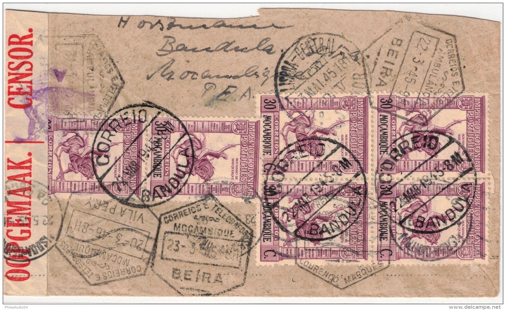 1945, Interesting Envelope Adressed To BERLIN From ""BANDULA 22 MAR 45"" Via BEIRA, Reached ""LISBOA CENTRAL 23 MAI 45"" - Mozambique