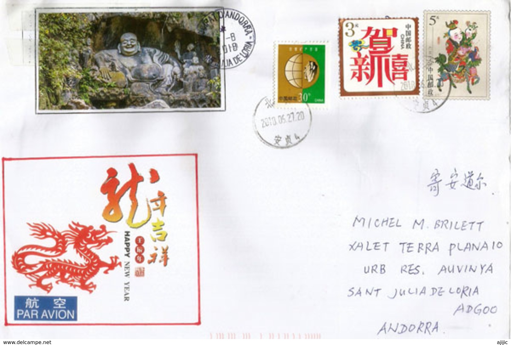 Happy New Year From China ! , Belle Lettre  Adressée Andorra, 2018, Avec Timbre à Date Arrivée - Nouvel An Chinois