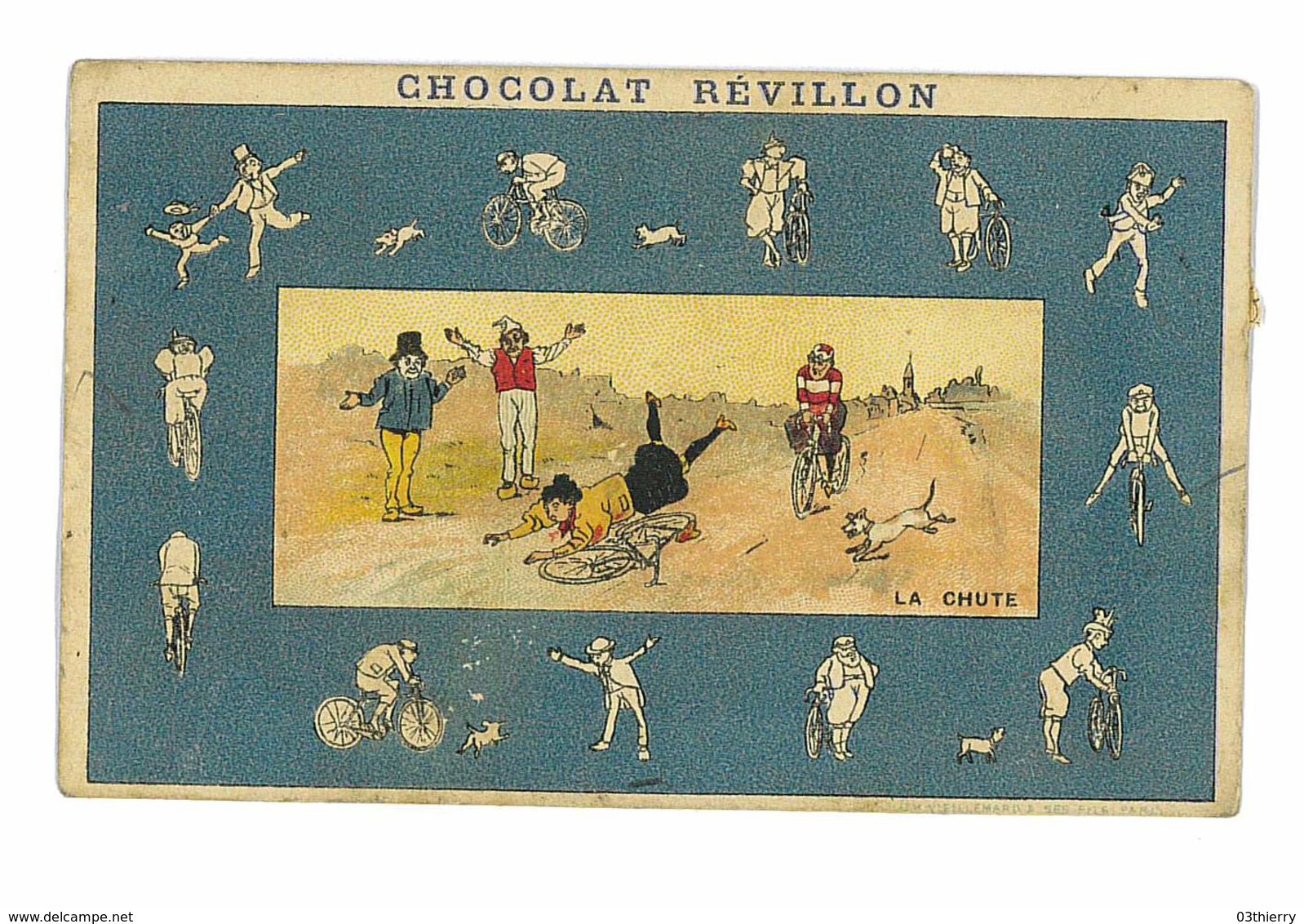 CHROMO IMAGE CHOCOLAT REVILLON LA CHUTE A VELO - Revillon