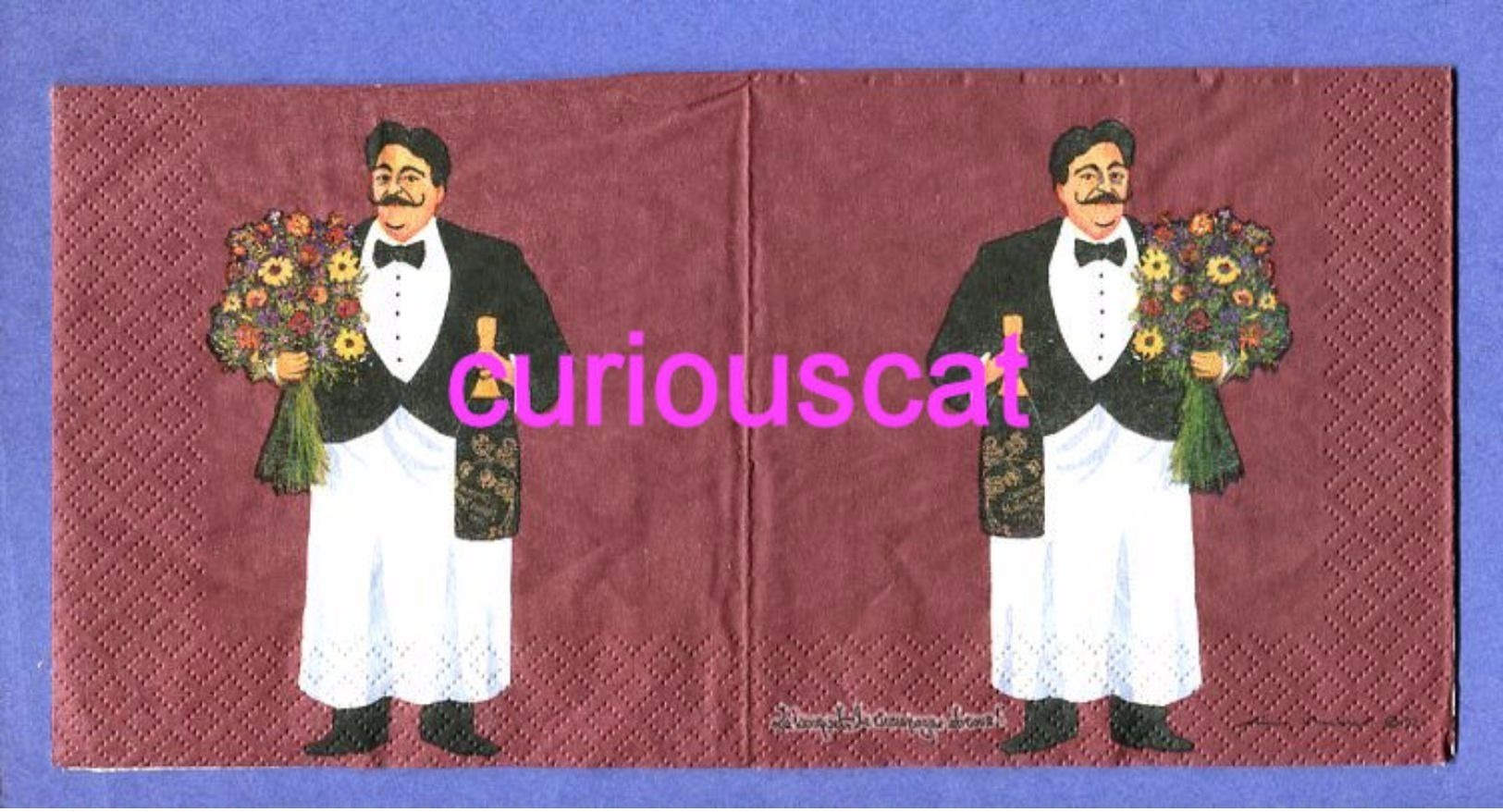 2 SINGLE COCKTAIL SIZE PAPER NAPKIN PAPIER SERVIETTE TOVAGLIOLI  GUY BUFFET WAITER With LE BOUQUET Le CHAMPAGNE - Papieren Servetten (met Motieven)