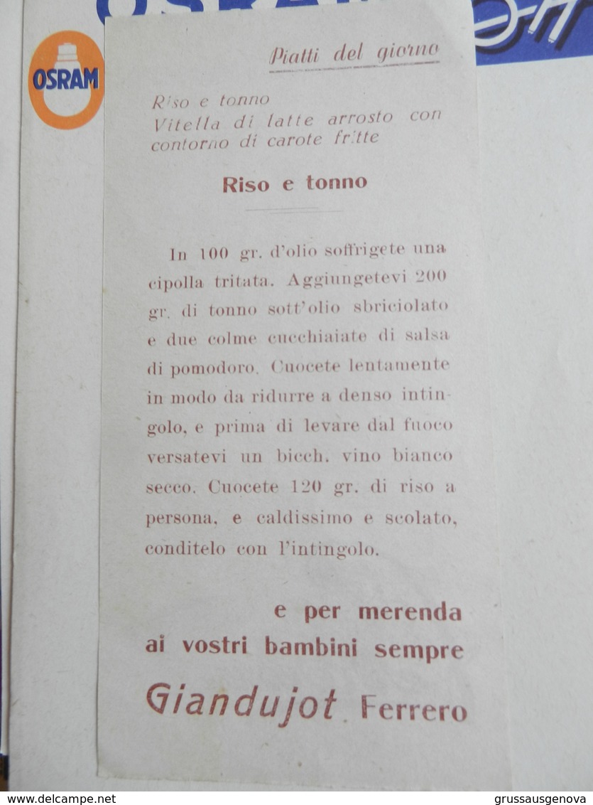 7a) PIEMONTE DITTA FERRERO ALBA GIANDUJOT VECCHIO FOGLIETTO DI NOTES CON RICETTA - Publicités