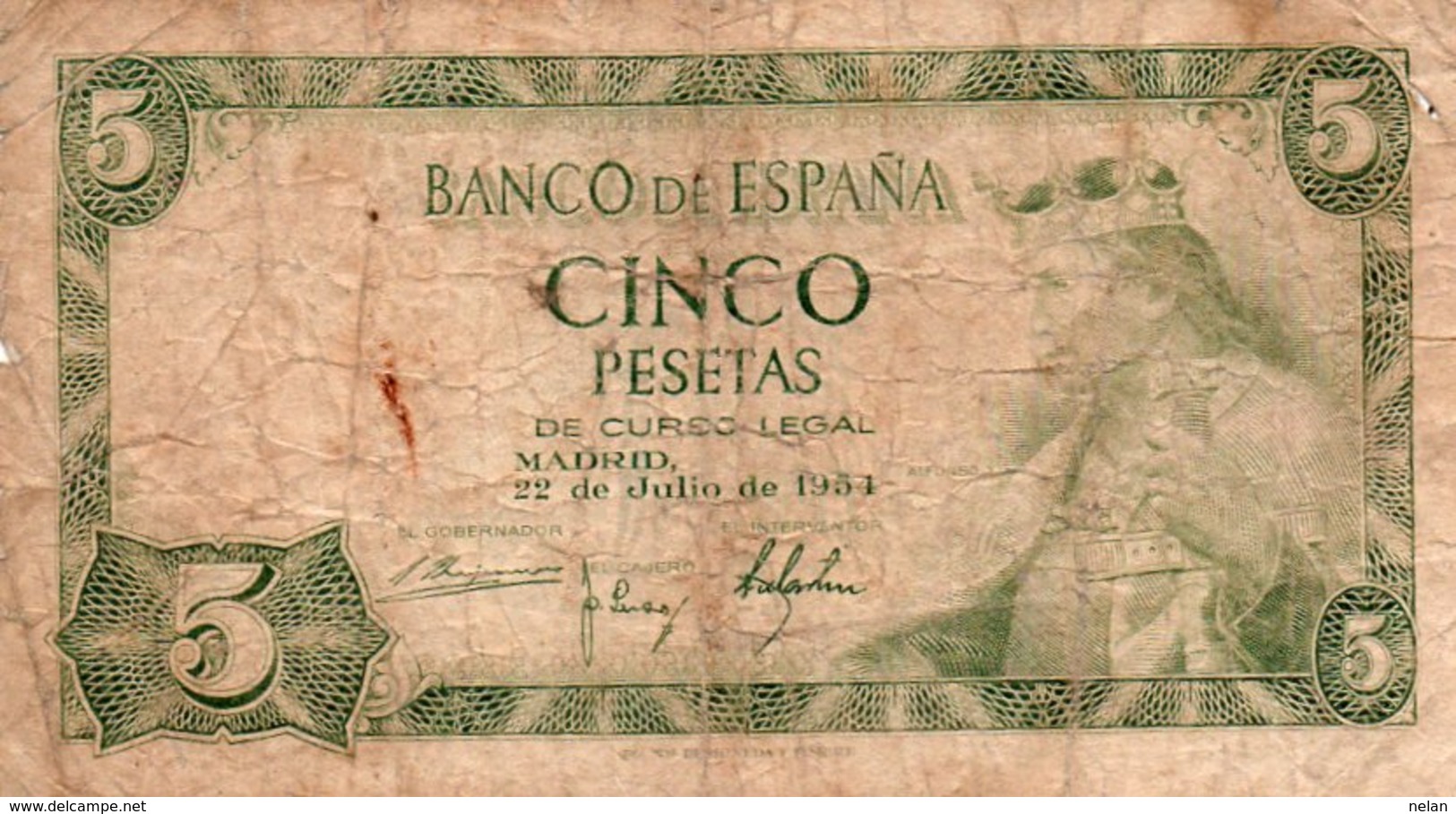 SPAGNA-ESPANA-5 PESETAS 1954  P-146 - 5 Pesetas