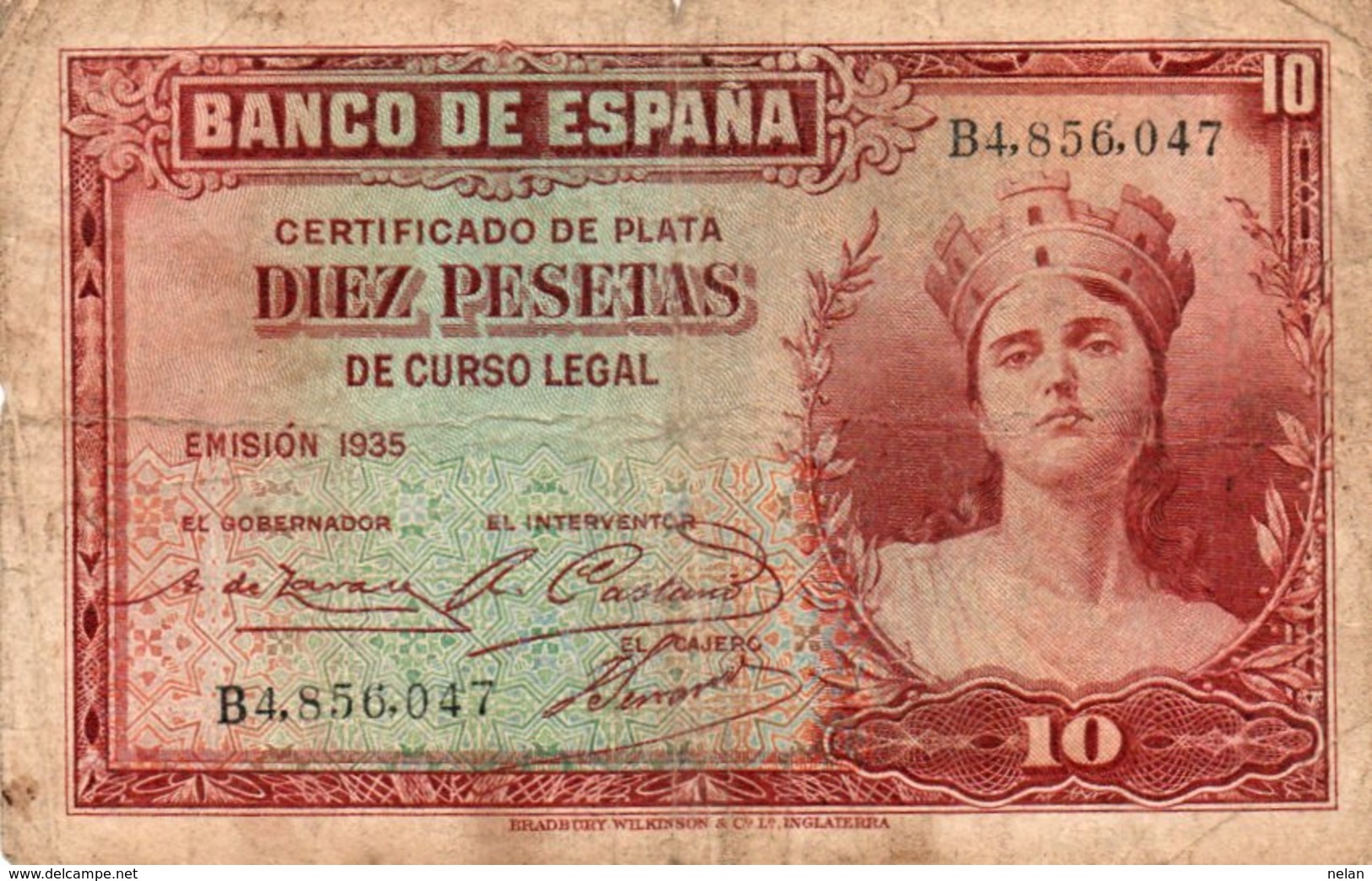 SPAGNA-ESPANA-10 PESETAS 1935  P-86 - 10 Pesetas