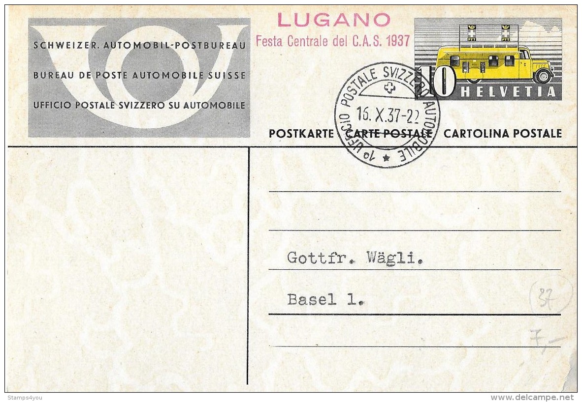 123 - 37 - Entier Postal Avec Oblit Spéciale "Lugano Festa Centrale Del C.A.S. 1937" - Marcophilie