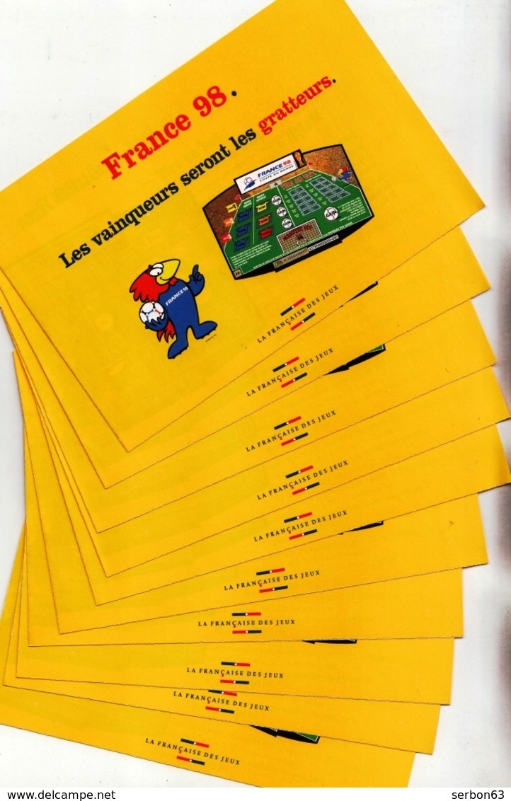 LOT DE 10 FLYERS FDJ FRANCAISE DES JEUX NEUFS 2 VOLETS 15cmX10cmX2 FRANCE 98 LES VAINQUEURS SERONT LES GRATT - Serbon63 - Publicités