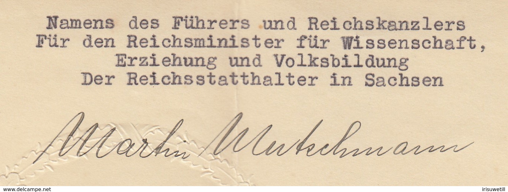 Dokument Autogramm Martin Mutschmann / Der Hitler Sachsens - Guerre 1939-45
