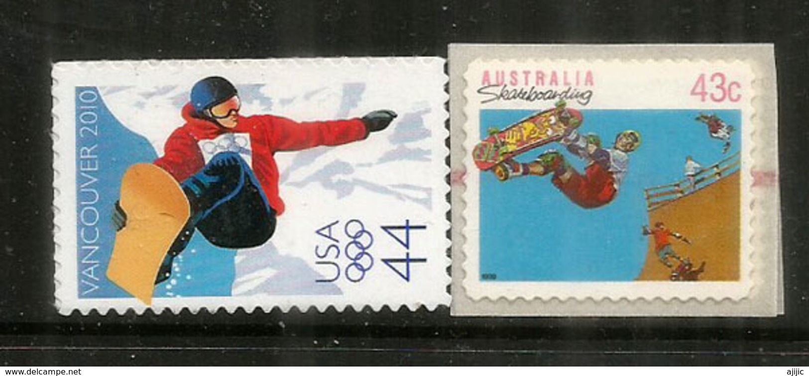 Sports Extrèmes:  Skateboarding.  2 Timbres Neufs ** Adhésifs Australia & USA - Skateboard