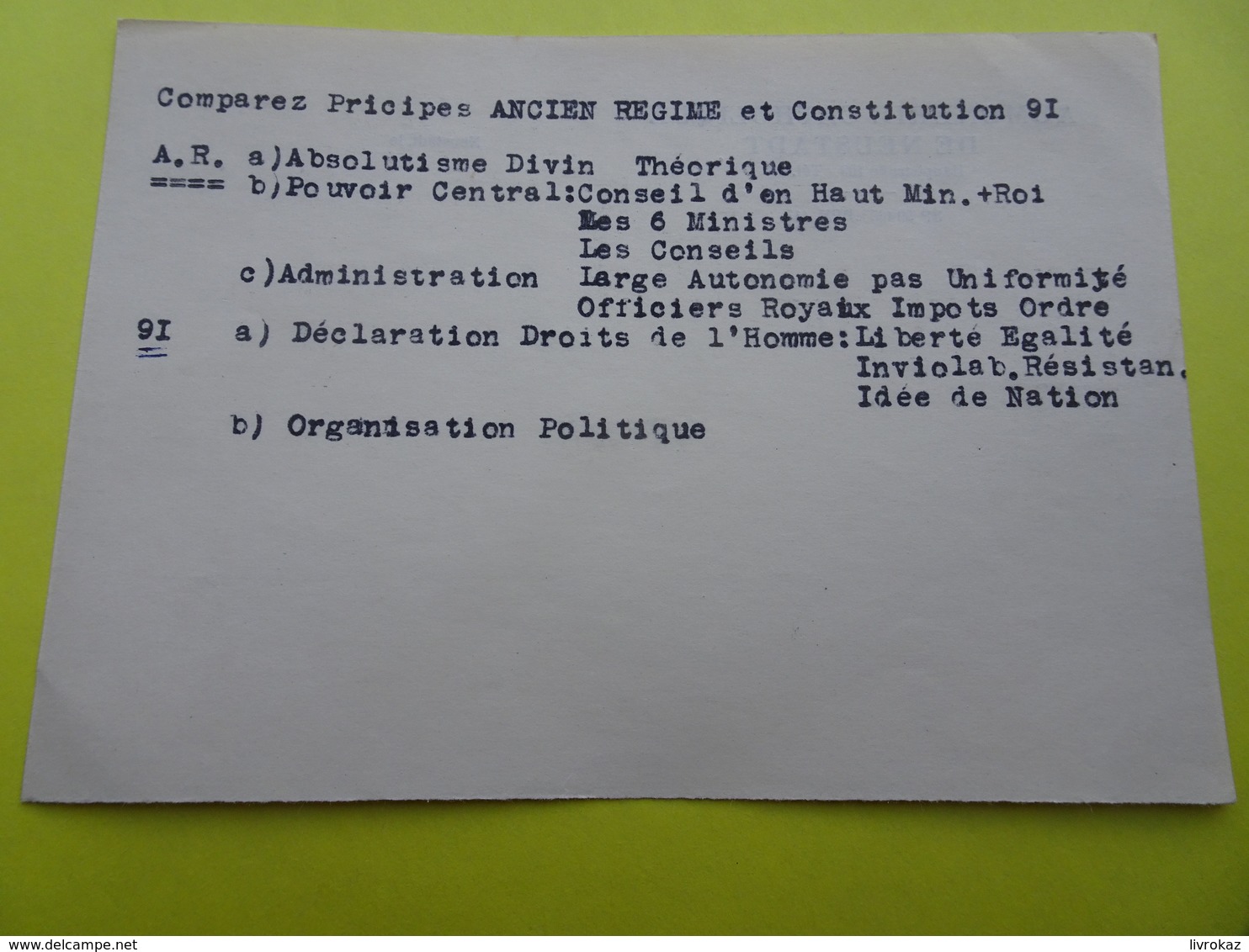 Papier à En-tête Aumonerie Catholique De Neustadt (Strasbourg). Au Dos, Tapuscrit Un Sujet De Devoir D'histoire - Cartes De Visite