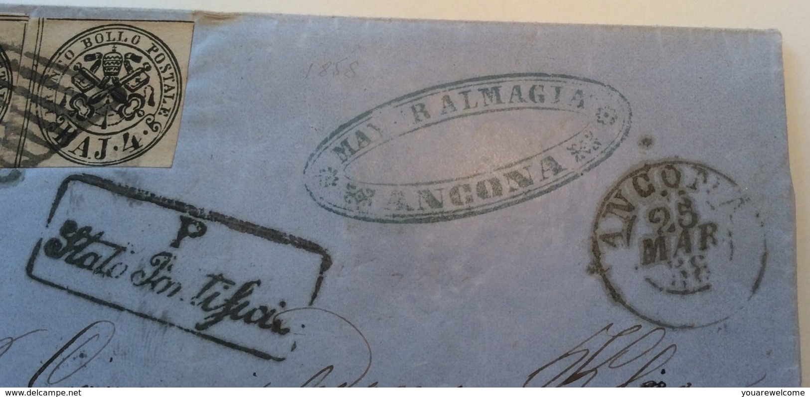 Stato Pontificio ANCONA 1858 > CZECHOSLOVAKIA (Austria) RR ! (lettera Cover Brief Böhmen Hermannseifen - Kirchenstaaten