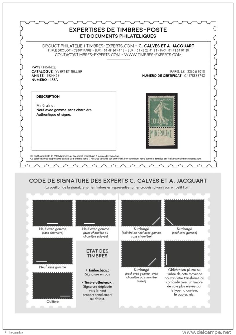 N°188A 10c Vert Type Semeuse MINÉRALINE Neuf* TB - Signé &amp; Certificat Calves - Unused Stamps