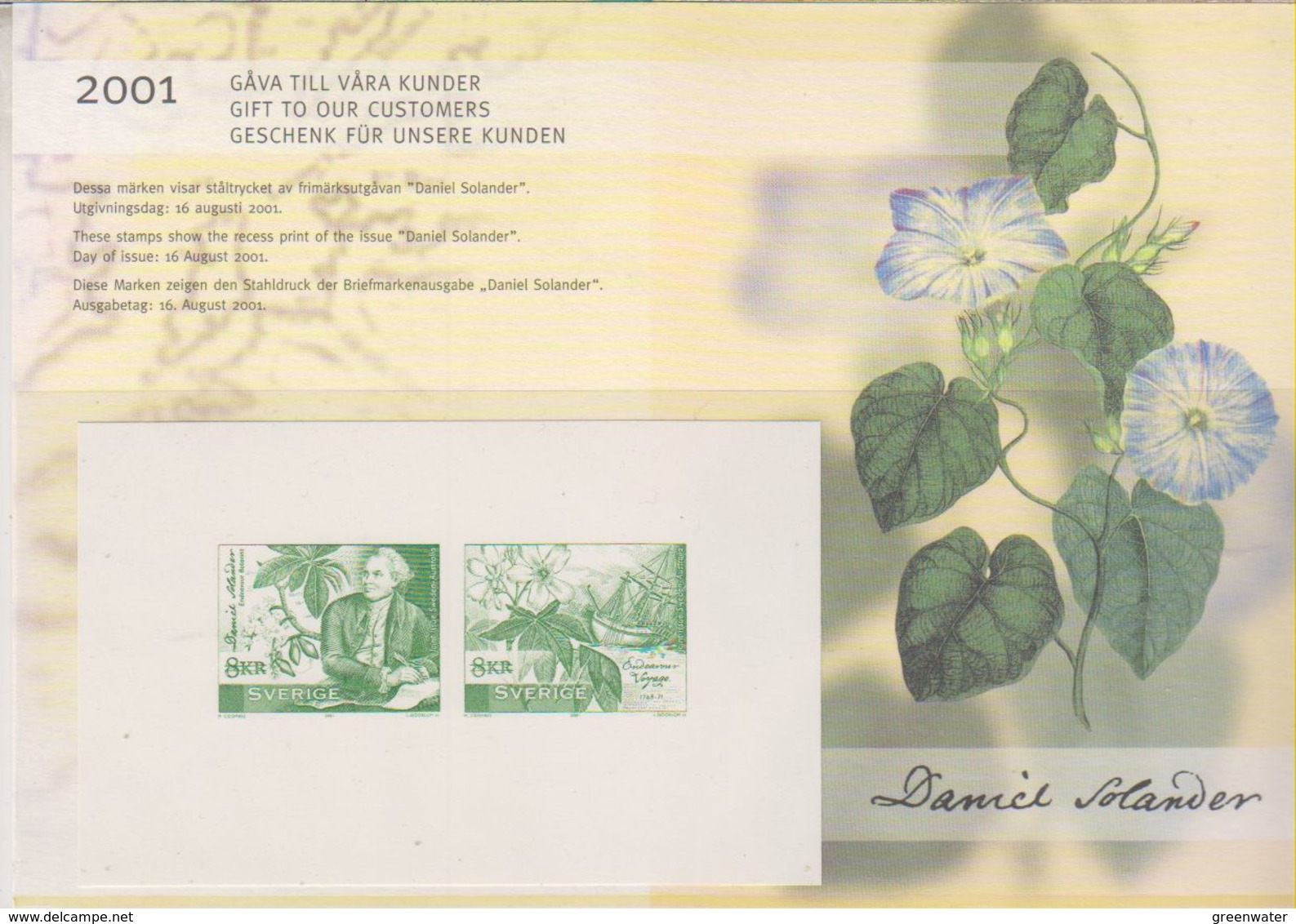 Sweden 2001 Daniel Solander Engraving Proof M/s ** Mnh (F7291) - Proofs & Reprints